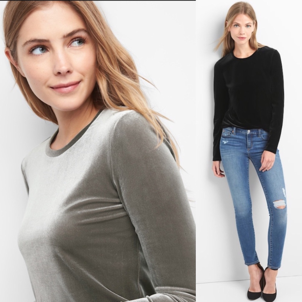 NWT GAP Grey Velvet Long Sleeve Top